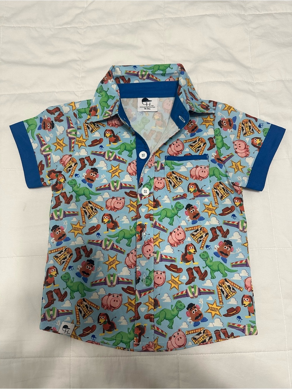 Children's Light Blue Button-Down Shirt with Playful Character Print - Brand: GH
